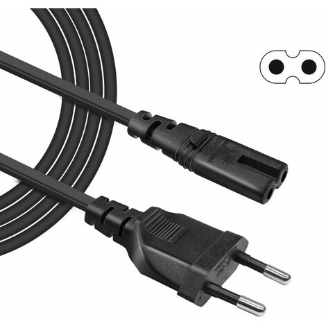 Cable Alimentation C7 2 Broches ps5 ps4 ps3, 1.5m Cordon d'alimentation Secteur Bipolaire pour imprimante HP Canon, TV Samsung, Xbox, AC Power Câble 220v Television, Prise Bipolaire Electrique