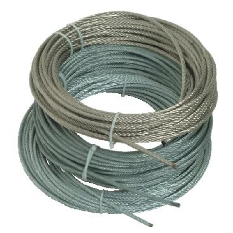 Câble âme métallique gainés pvc, 7 torons 7 fils, Inox / pvc blanc, diamètre 3/4 mm, rouleau de 25 m