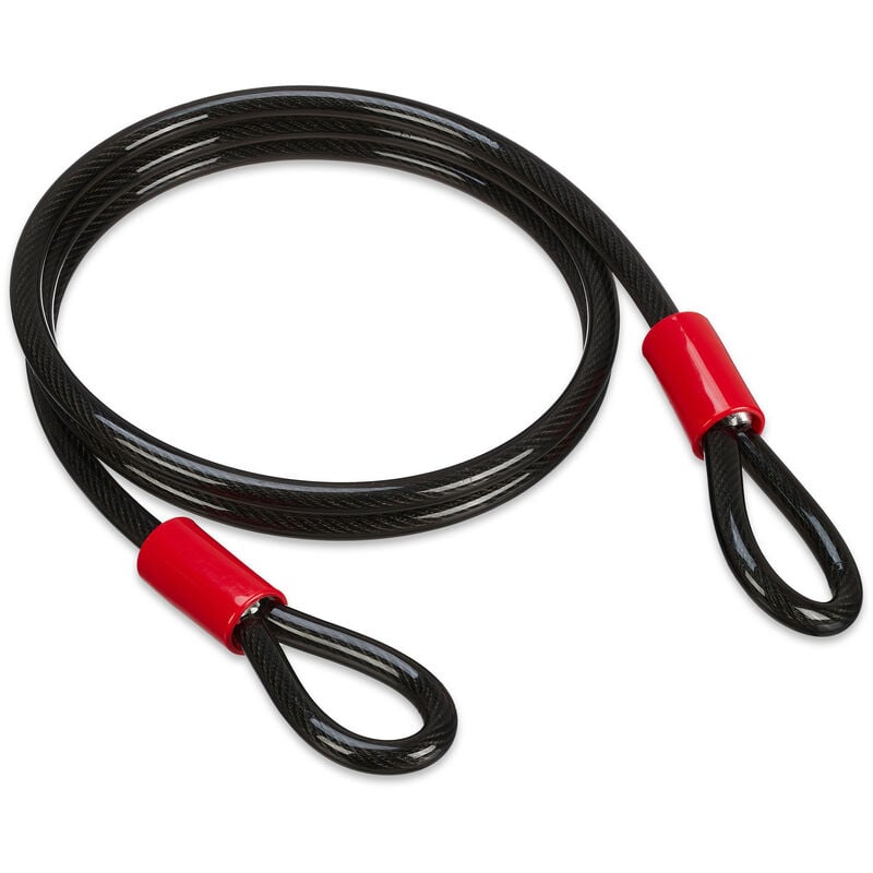Câble antivol, 2 mètres, en acier, à boucles, ø 12 mm, pour vélo, moto, meubles de jardin, noir - Relaxdays