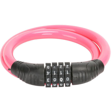 Câble antivol pour vélo, câble antivol pour vélo avec combinaison à 4 chiffres et grande tête de verrouillage, câble antivol pour vélo pour enfants réinitialisable, rose