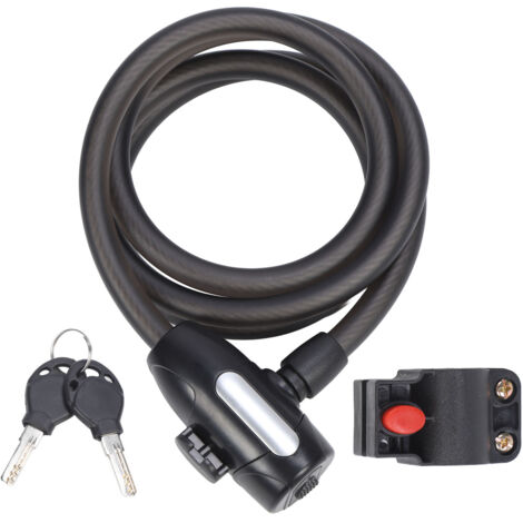 Câble antivol vélo 1,5m noir mat épais acier gainé PVC avec support fixation extérieur et 2 clés