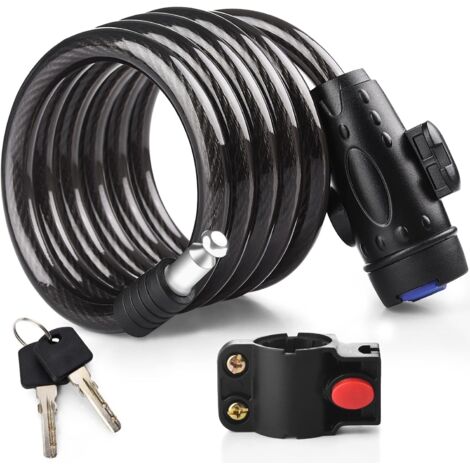 Câble Antivol Vélo - Câble Acier Flexible 120 cm Revêtu PVC - Serrure À Clé Avec 2 Clés - Support De Fixation Amélioré - Pour Vélos Moto Trottinettes Chariots Bébé - 1 Pièce