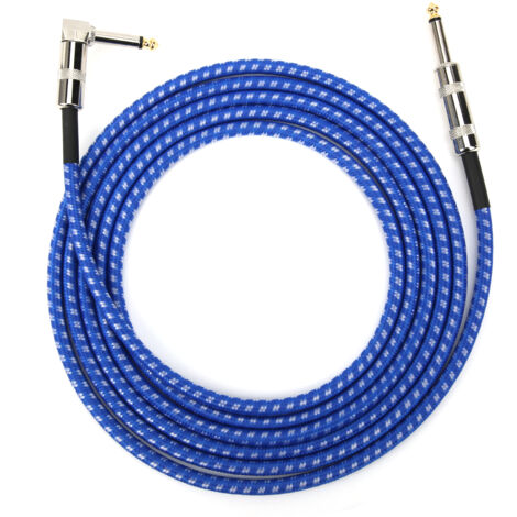 Câble audio 6.35mm pour guitare et micro, réduction du bruit, fil d'instrument de musique 3 mètres bleu et blanc