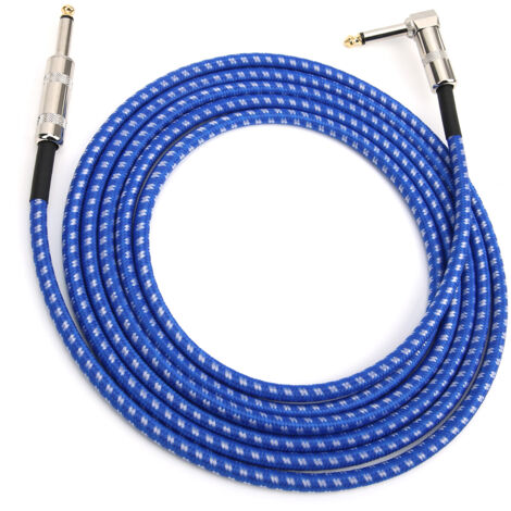 Câble audio 6.35mm pour guitare et micro, réduction du bruit, fil d'instrument de musique 3 mètres bleu et blanc