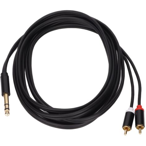 Câble audio 6,35mm vers 2 RCA mâle, doré, adaptateur stéréo Y, 3 mètres