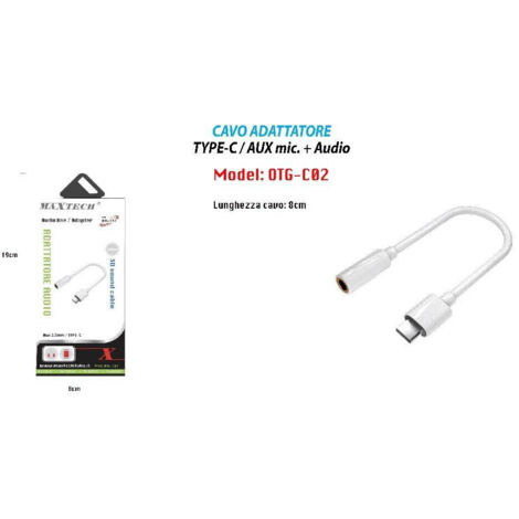 Câble Audio Adaptateur Microphone Maxtech Otg-c02 Type-c Aux 3,5 Mm Pour Casque