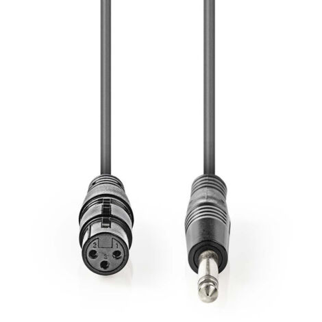 Cable audio asymetrique xlr 3 broches femelle 635 mm male plaque nickel 100 m rond pvc gris fonce boite cadeau