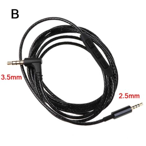Câble audio AUX tressé de 1,5 m avec prise jack 3,5 mm vers 2,5 mm et microphone intégré. Réglage du volume : 3,5 V vers 2,5 V.