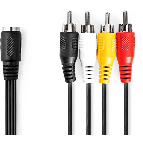 Cable audio din din 5 pin femelle 4x rca male nickele 020 m rond pvc noir label 8638