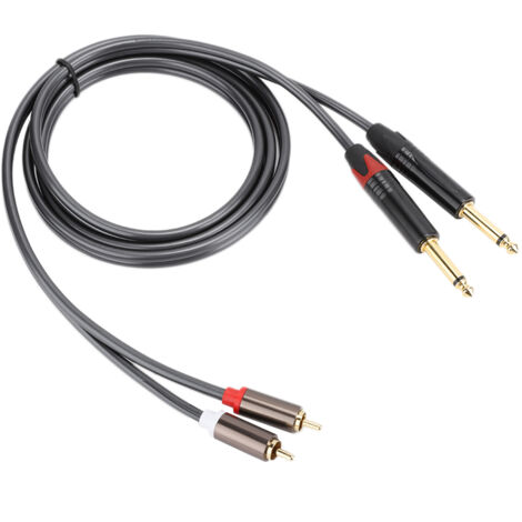Câble Audio Double RCA vers Double 6.35 Mono avec Boîtier en Alliage d'Aluminium et Connecteur Doré 1.5M