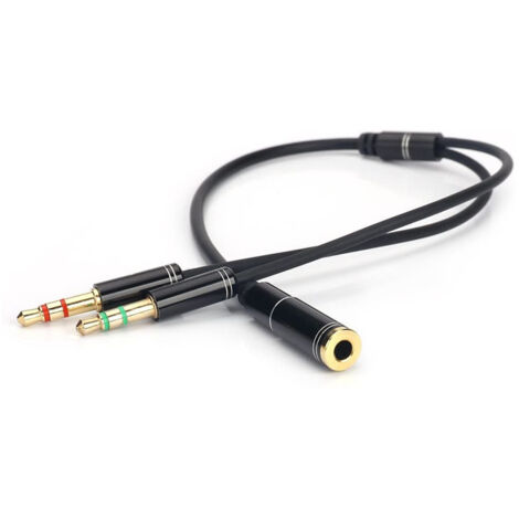 Câble audio femelle 3,5 mm vers double mâle 3,5 mm, adaptateur combiné casque/microphone d'ordinateur pour canaux gauche et droit.