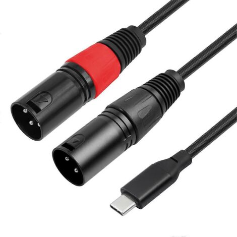 Câble audio OFC Bochara de 200 cm avec entrée de type C et double sortie XLR mâle.