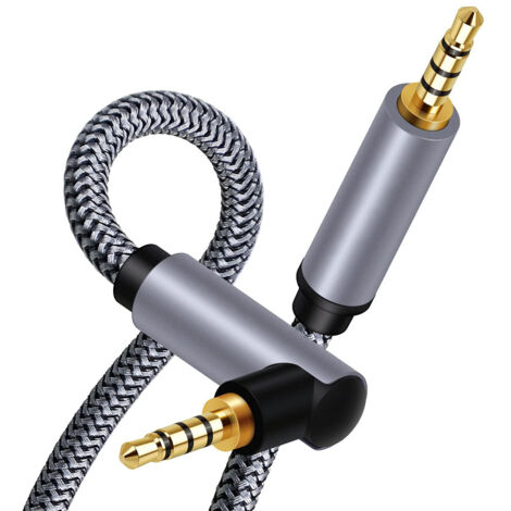 Câble Audio Stéréo 3 5 Mm - Angle Droit - Tressé Nylon - Conducteur Cuivre Pur - Contacts Or 24 K - Pour Casque Haut-Parleur Voiture Tablette Smartphone - 1 8 M
