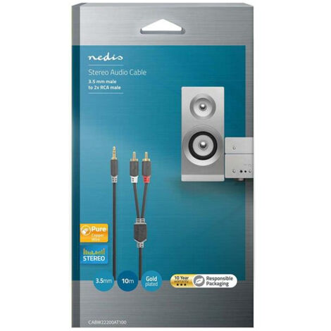 Câble audio stéréo NEDIS 3,5 mm vers 2x RCA mâle 10 m plaqué or