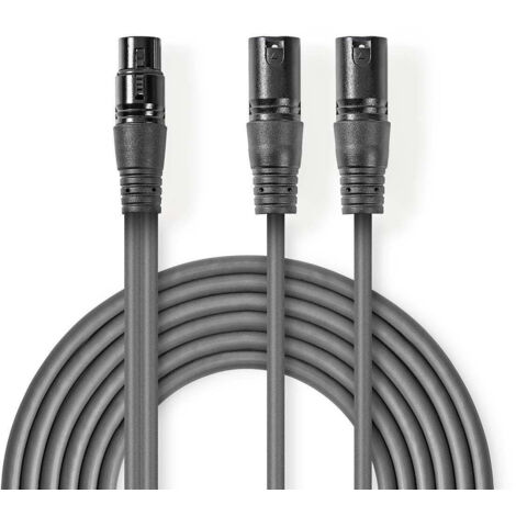 Cable audio symetrique 2x xlr 3 broches male xlr 3 broches femelle nickele 150 m rond pvc gris fonce gaine en carton 616