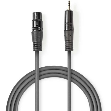 Cable audio symetrique xlr 3 broches male 35 mm male nickele 150 m rond pvc gris fonce gaine en carton