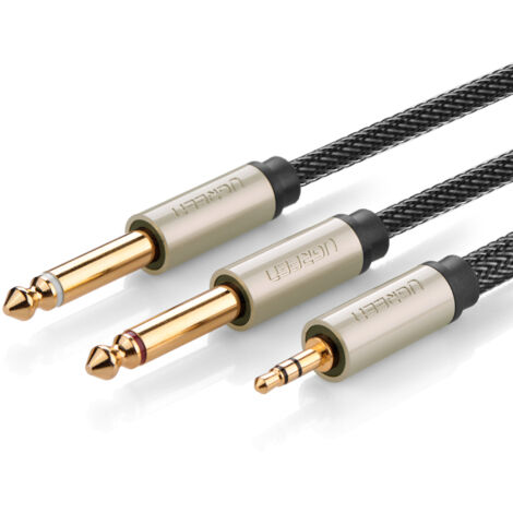Câble audio Ugreen mini jack 3,5 mm - 2 x jack 6,35 mm 2 m gris (AV126)