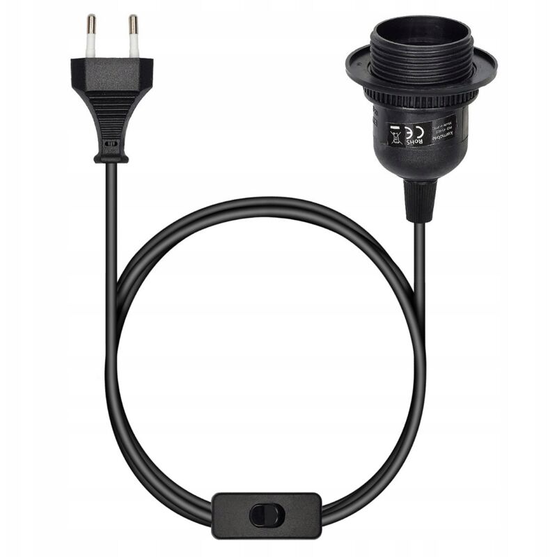 Câble avec interrupteur, fiche et douille E27, NOIR. Douille d'ampoule avec câble.