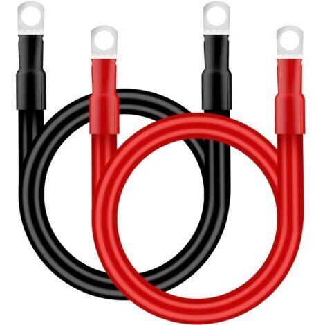 Cable Batterie Voiture 35mm² 50cm Câble Onduleur de Batterie 2AWG 12V Câble de Batterie avec M10 Cosses à œillets pour Camion Auto Moto Marine Solaire Rouge et Noir 2 Pièces