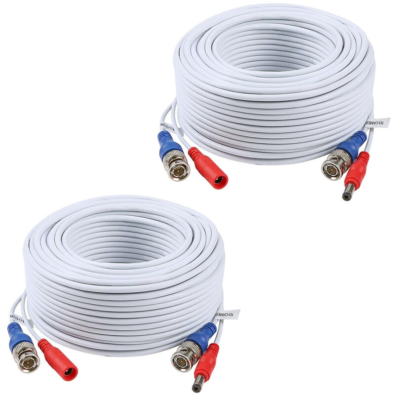 

Asupermall - Cable BNC 30 m / 100 pies seguridad vigilancia DVR camara video cable de alimentacion blanco,2 rollos