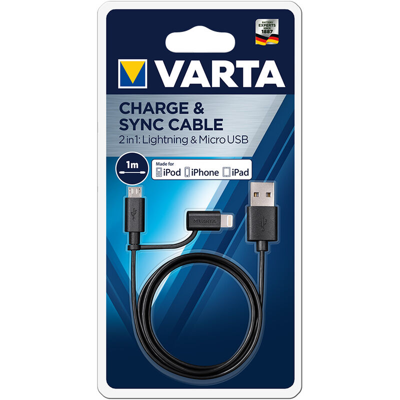 

38781 CABLE CARGADOR 2 EN 1 USB - Varta