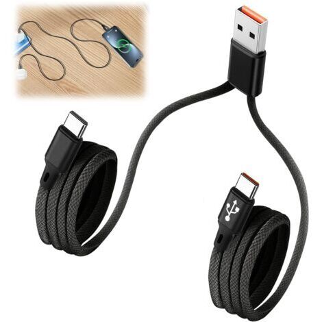 Câble Charge Rapide 2 IN 1 USB Vers Double Typ-C, 3 A Nylon 1,2 m, Adaptateur Multi Typ-C iPad Pro Air Android, Splitter Chargeur Double Port USB Vers Typ-C