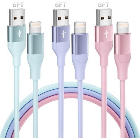Câble Chargeur iPhone, 2M/Lot de 3, Charge Rapide Cord Lightning Cable Compatible avec iPhone 14 13 12 11 Pro Max XR XS X 8 7 6 Plus SE