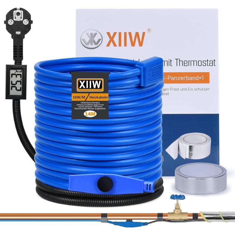 Xiiw - Câble chauffant antigel de 14 m avec thermostat et affichage de la température, chauffage de conduite pour tuyaux d'eau, câble chauffant