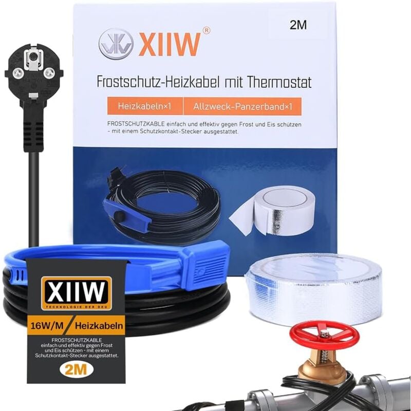 Câble chauffant antigel avec thermostat, câble chauffant antigel de 2 m pour tuyaux, câble chauffant de protection contre le gel pour conduites