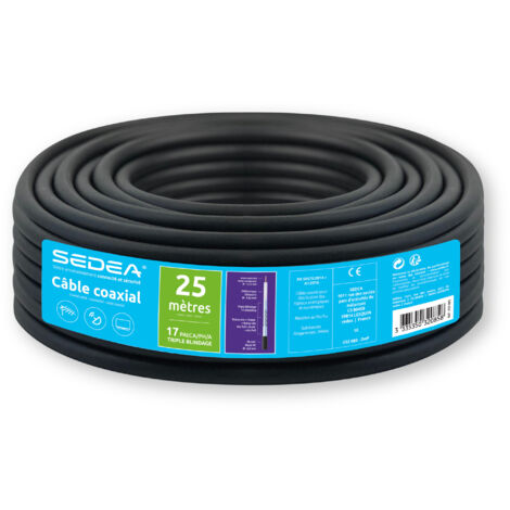 Sedea – Câble coaxial 17 PAtCA/PH triple blindage 25m – Résistant aux intempéries – Conformité EN 50575:2014 + A1:2016 – Installation extérieure