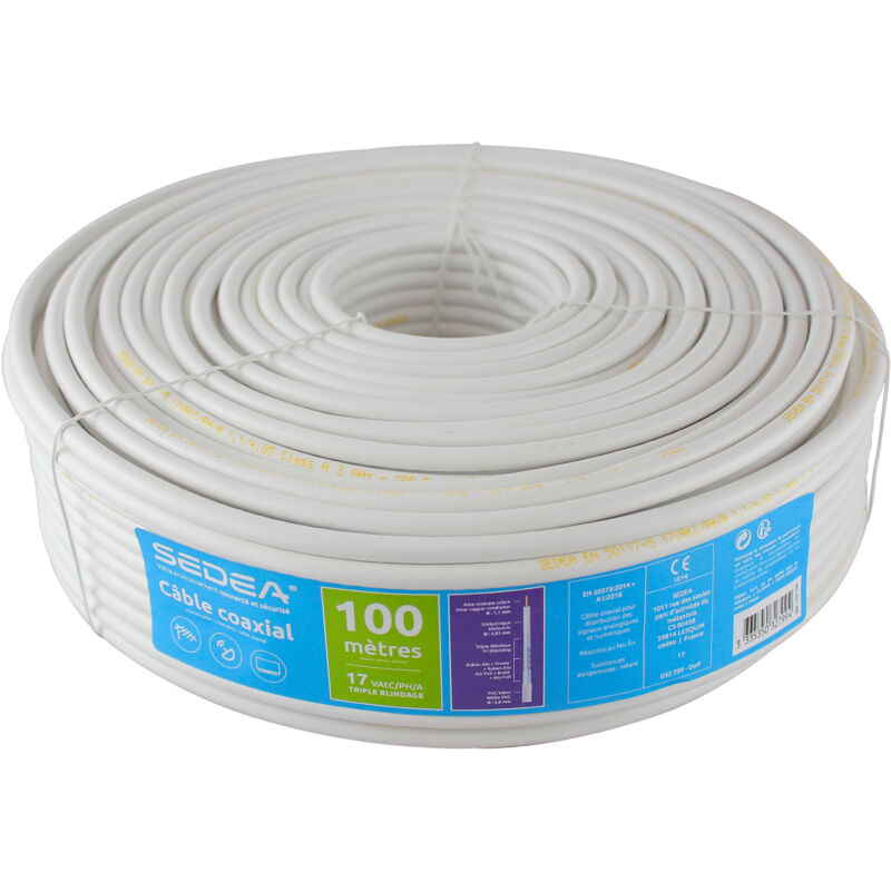 Câble coaxial 17 VAtC/PH/A Triple Blindage en couronne de 100 mètres - blanc Sedea 032799