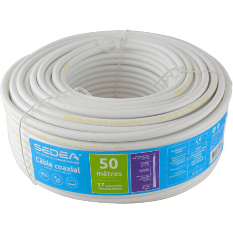 Câble coaxial 17 VAtCA/PH/A Triple Blindage en couronne de 50 mètres - blanc - SEDEA - 032750
