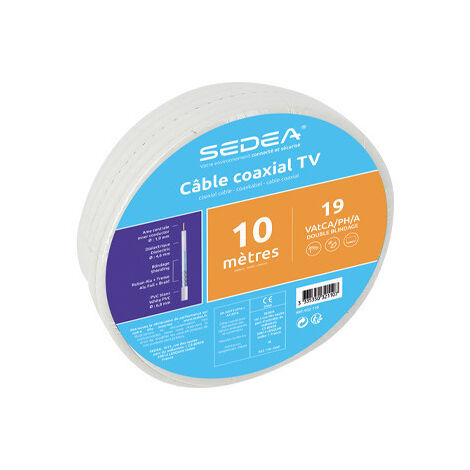 Câble coaxial 19 VAtCA/PH/A Double Blindage en couronne de 10 mètres - blanc - SEDEA - 032110