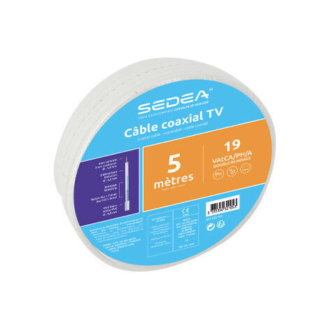Câble coaxial 19 VAtCA/PH/A Double Blindage en couronne de 5 mètres - blanc - SEDEA - 032105