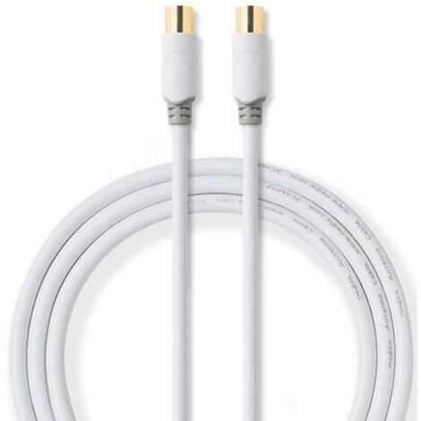 Cable coaxial iec coax male iec coax femelle plaque or 100 db 75 ohm double blindage 200 m rond pvc blanc boite 38739