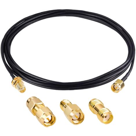 Cable Coaxial SMA male vers SMA femelle, cloison RG174, cable de 10 pieds/3m avec 3 adaptateurs coaxiaux SMA