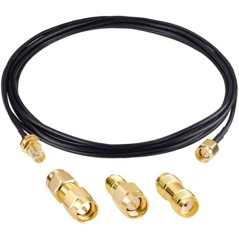 Cable Coaxial SMA male vers SMA femelle, cloison RG174, cable de 10 pieds/3m avec 3 adaptateurs coaxiaux SMA