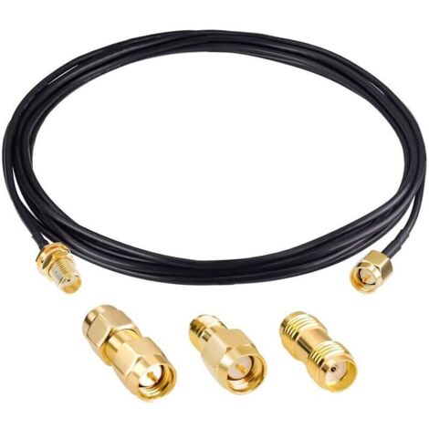 Cable Coaxial SMA male vers SMA femelle, cloison RG174, cable de 10 pieds/3m avec 3 adaptateurs coaxiaux SMA