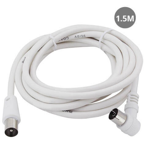 Cable coaxial TV acodado 1,5M de macho a hembra Blanco