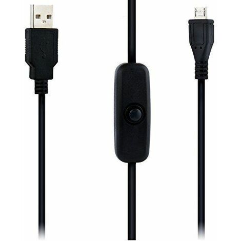 Cable con Interruptor Conector USB A Micro USB B 1m Macho Negro para Raspberry Pi.