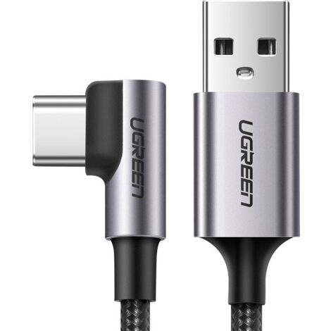 Cable conector USB lateral en ángulo - USB-C 1m 3A gris