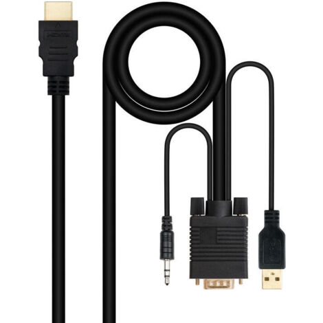 Cable Conversor Nanocable 10.15.4350/ HDMI Macho - VGA Hembra - Jack 3.5 Macho - USB Macho/ 1.8m/ Negro