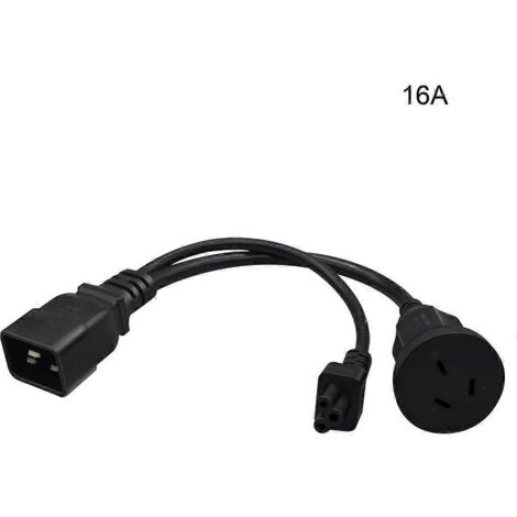 Câble convertisseur d'alimentation IEC320-C20 mâle vers IEC320-C5 femelle + AU, noir 16A