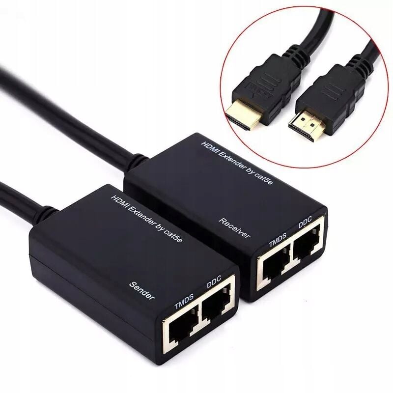 CÂBLE CONVERTISSEUR HDMI vers LAN UTILISANT UNE PAIRE TORSADÉE RJ45 30M