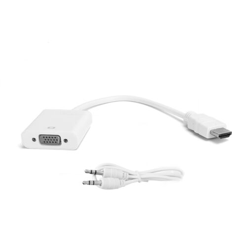 Câble Convertisseur HDMI vers VGA avec Audio 3.5mm pour PC Portable/Raspberry Pi/Console de Jeu - Blanc