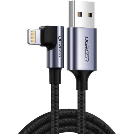 Câble coudé USB-Lightning MFI 2,4 A pour iPhone, 1 m, noir