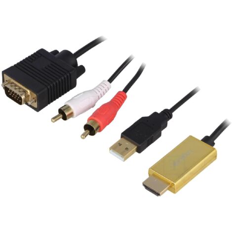 Cable D-Sub 15pin HD prise male HDMI prise male RCA prise male X2 USB A prise male 2m - Noir