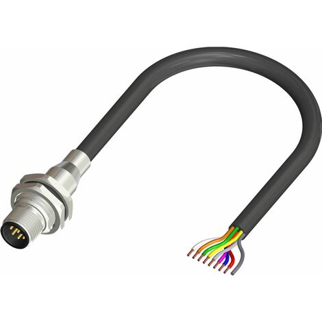 Câble d'actionneur RS PRO 8 conducteurs , M12 Mâle vers , 5m ( Prix pour 1 )