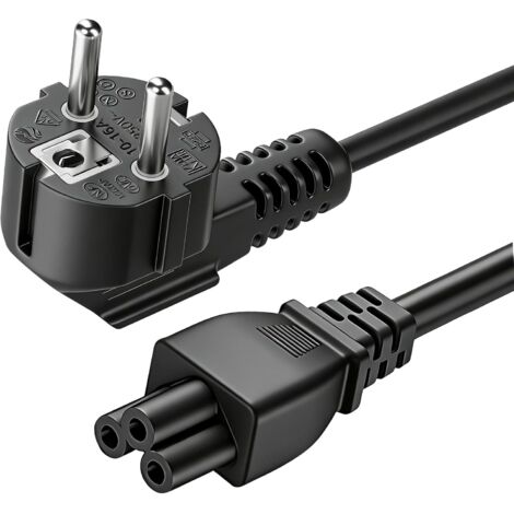 Câble d'alimentation 1,5m Type F Coudé à 90° vers Prise C5 Cable Alimentation 3 Broches pour TV PC Moniteur, CEE 7/7 vers Mickey Mouse Triple Broche IEC C5,16A Accouplement en Forme Trèfle 3 x 0.75mm²