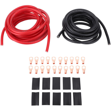 Câble d'alimentation 4AWG 20 pieds avec Tube thermorétractable, Kit de fil de terre Flexible noir rouge pour haut-parleur d'autoradio